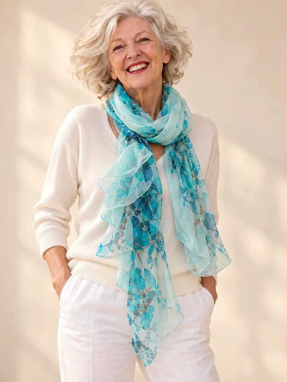 Tideglass Printed Scarf in Turquoise / Aqua
