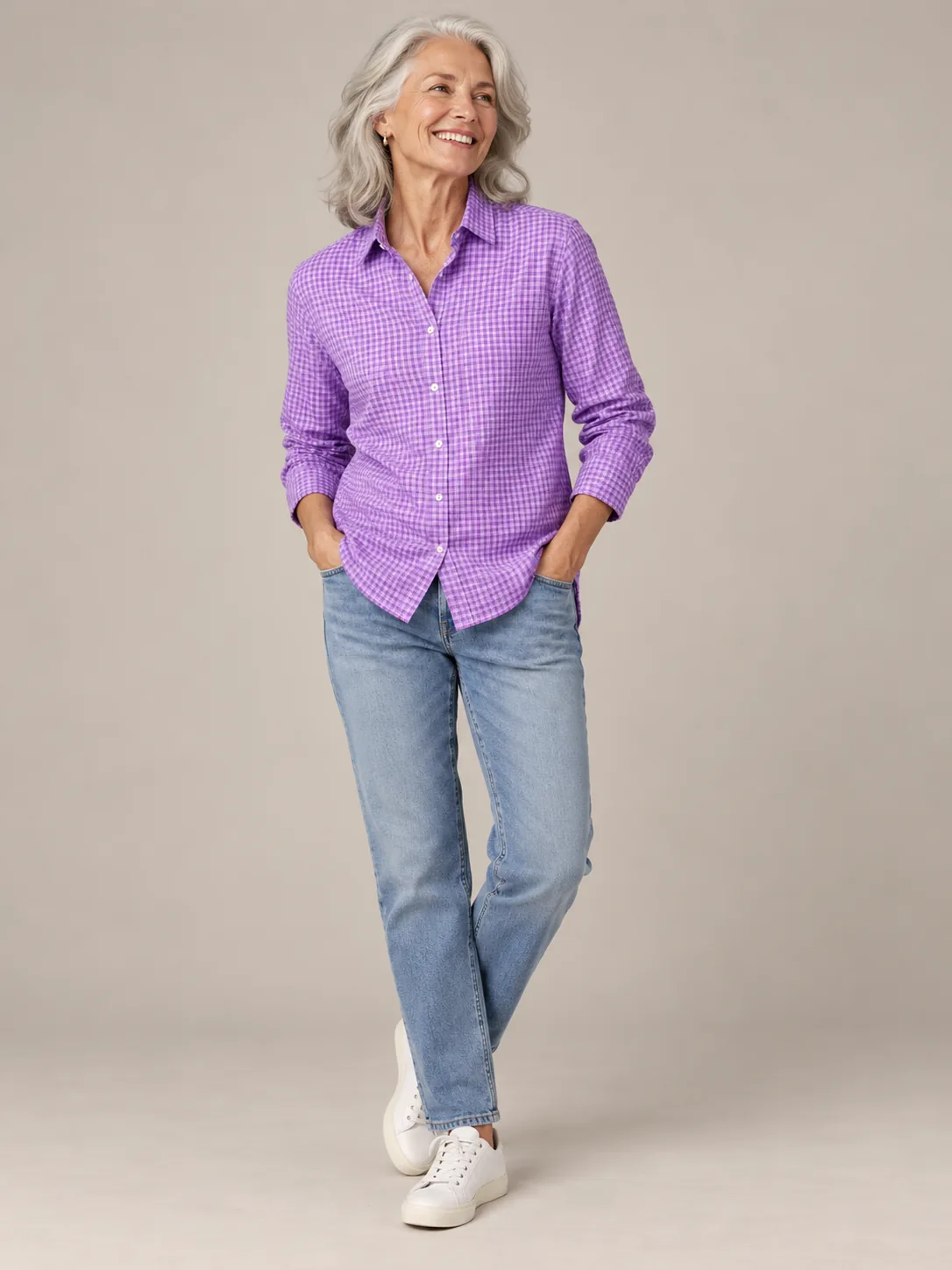 Violet Check Button-Down in Lavender Check